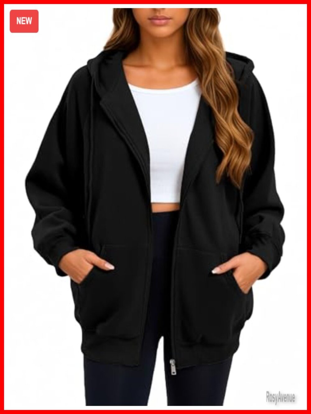 Oversized Zip Up Hoodie Womens Cotton Blend Sweatshirt with Pockets